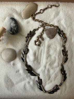 J. Crew Smoky Black and Gold Leaf-Link Necklace